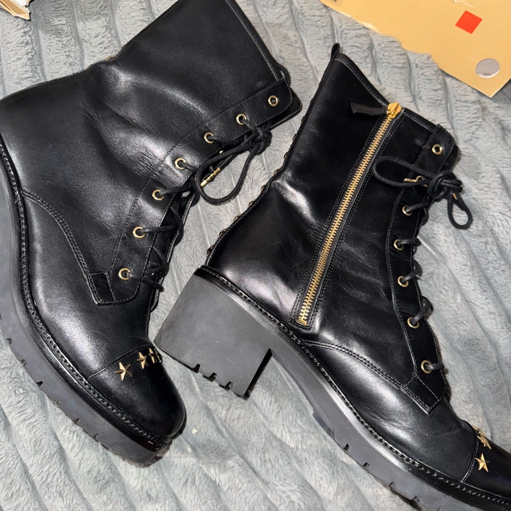 Michael Kors Black Combat Boots with Gold Accents - Picture 2 of 4